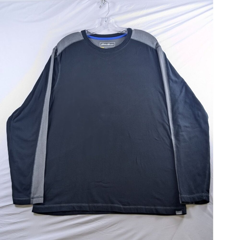 Eddie‎ Bauer Mens Large Travex Long Sleeve Shirt Black Gray Faded Crewneck Tee